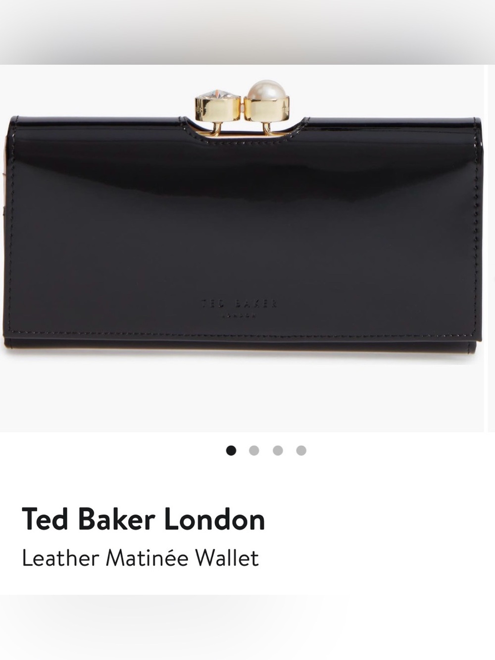 Ted Baker Black Patent Matinée Wallet with Pearl & Crystal Clasp